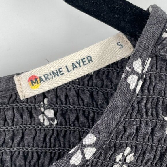 Marine Layer Gabrielle Smocked Top Black Modern Ditsy 3/4 Sleeves Popover Small - Picture 9 of 9